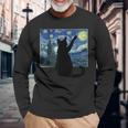 黒猫 星月夜 長袖Tシャツ 高齢者への贈り物