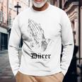 Albrecht Dürer Durer クリスチャンアート 祈りの手 ホワイト 長袖Tシャツ 高齢者への贈り物
