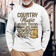 Country Music マディトラックとカウボーイブーツ ウェスタンusa 長袖Tシャツ 高齢者への贈り物