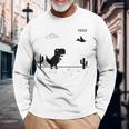 Dino T-Rex 恐竜 ピクセルゲーム インターネットなし オフライン 面白い 男性 長袖Tシャツ 高齢者への贈り物