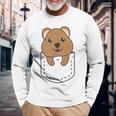 Quokka In Pocket かわいいクオッカ 胸ポケットクオッカ 長袖Tシャツ 高齢者への贈り物