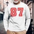 クールなレトロなレタリングジャージバック番号87 Eightyseven 長袖Tシャツ 高齢者への贈り物