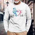 ツートーン 低音記号 ハート Ekg ウェーブ シアン&バブルガム ピンク 長袖Tシャツ 高齢者への贈り物