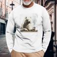 ビンテージ 喫煙 アメリカン エスキモー面白犬 父の日 長袖Tシャツ 高齢者への贈り物