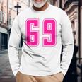 ピンク色背番号 69 チーム短大スポーツピンク色背番号付きユニフォーム 長袖Tシャツ 高齢者への贈り物