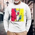 ラマ ダブルピース レトロ ポップ キャラクター グラフィック サイン ジェスチャー 長袖Tシャツ 高齢者への贈り物