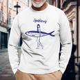 レトロな魚モチーフのガールイラスト シンプルな海風アートデザイン 長袖Tシャツ 高齢者への贈り物