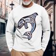 太平洋北西部シャチクジラ ネイティブアメリカン インディアンアート 長袖Tシャツ 高齢者への贈り物