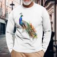 孔雀 動物 カラフル モチーフ 抽象画 孔雀 長袖Tシャツ 高齢者への贈り物