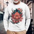 日本の鬼妖怪 悪魔 桜 般若鬼 おに面 長袖Tシャツ 高齢者への贈り物