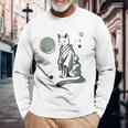 猫 和 着物 日本 伝統 ママ パパ キッズ 長袖Tシャツ 高齢者への贈り物