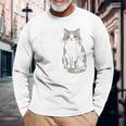 猫のために働いてます サバ白猫 猫好きあるある 社畜ネタ 面白い 長袖Tシャツ 高齢者への贈り物
