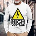 電気技師 高電圧 長袖Tシャツ 高齢者への贈り物