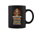 Cute Basset Hound Dog Reading On Pile Of Books Graphic Print Coffee Mug