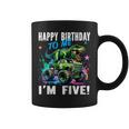キッズ ハッピーモンスタートラックがテーマの5歳の誕生日 5歳 男の子 5歳 コーヒーマグ