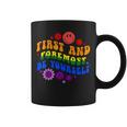 レトロな虹色デザイン 力強いlgbtqプライドメッセージ付き コーヒーマグ