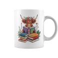 Cute Highland Cow With Book Floral Bookworm Librarian Book Graphic Print Coffee Mug