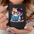 Adorable Book Lover Calico Cat With Reading Glasses Cute For Men Women Kids Graphic Print Coffee Mug Unique Gifts
