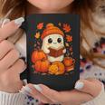 Cute Ghost Reading Book Autumn Pumpkins Cat Coffee Halloween Graphic Print Coffee Mug Unique Gifts