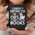 Easily Distracted By Cats And Books Cute Cat And Book Lovers Graphic Print Coffee Mug Unique Gifts