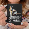 Easily Distracted By Cats And Books Reader Cat Lovers For Men Women Girls Kids Graphic Print Coffee Mug Unique Gifts