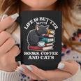 Life Is Better With Books Cats & Coffee Librarian Book Lover Graphic Print Coffee Mug Unique Gifts