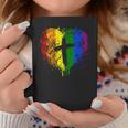 クロスのあるレインボー ハート、キリスト教の宗教的なゲイ プライド コーヒーマグ 面白い贈り物