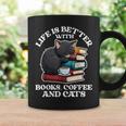 Life Is Better With Books Cats & Coffee Librarian Book Lover Graphic Print Coffee Mug Gifts ideas
