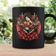 芸者 日本の鬼のお面 妖怪 侍 刀 カタナ 刀 コーヒーマグ ギフトのアイデア