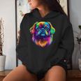 カラフル ペキニーズ犬の顔 かわいい 子犬好き 男性 女性 黒 レディースパーカー 彼女への贈り物