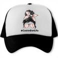 Custodian Life Messy Bun Hair Glasses Leopard Back To School Trucker Cap Custodian Life Messy Bun Hair Glasses Leopard Back To School Trucker Cap
