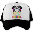 Hello Preschool Messy Bun Tie Dye Back To School Girls Kids Trucker Cap