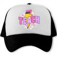 Retro Checkered Teach Pencil Lightning Back To School Trucker Cap Retro Checkered Teach Pencil Lightning Back To School Trucker Cap