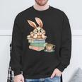 Bunny With Books And Coffee Reading Booknerd Bookish Easter Sweatshirt Gifts for Old Men