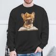 Cute Bulldog Reading Dog Book Lover Animal Graphic French Sweatshirt Gifts for Old Men