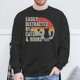 Vintage Retro Easily Distracted By Cats And Books Sweatshirt Gifts for Old Men