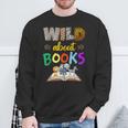 Wild About Reading Books Reader Bookworm Animals Book Lover Sweatshirt Gifts for Old Men