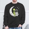 Women's Alien And Astronaut Reading On Moon Kids Sci Fi Book Sweatshirt Gifts for Old Men