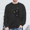 こっそり猫 物陰からじっと見つめる黒猫デザイン 長袖tシャツ スウェットシャツ 高齢者への贈り物