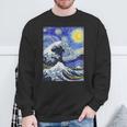 星月夜リメイクとミックスされた神奈川の大波 長袖tシャツ スウェットシャツ 高齢者への贈り物