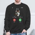 面白いtシャツ シベリアンハスキー 着信 犬 イヌ メンズ グッズ かわいい おもしろ 面白い 服 ネタ スウェットシャツ 高齢者への贈り物