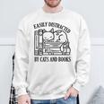 Easily Distracted By Cats And Books Shirt Cat And Book Lover Raglan Baseball Tee Sweatshirt Gifts for Old Men