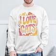 バックプリント 猫好き 引用 おもしろ猫 ミーム I Love Cats スウェットシャツ 高齢者への贈り物