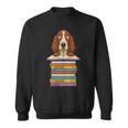 Cute Basset Hound Dog Reading On Pile Of Books Sweatshirt
