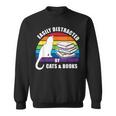 Easily Distracted By Cats And Books – Retro Sunset Rainbow Sweatshirt