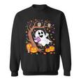 Ghost Reading Book On Swing Halloween Autumn Art Sweatshirt
