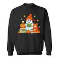 Halloween Ghost Cat Reading Book Women Girls Cute Sweatshirt Halloween Ghost Cat Reading Book Women Girls Cute Sweatshirt