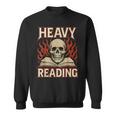 Heavy Reading Book Lover Skeleton Ironic Graphic Sweatshirt