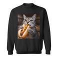 面白い猫を食べるホットドッグtシャツ リアルなタビーキャットフード ユーモア スウェットシャツ