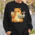 Capybara Reading a Book With Bubble Tea Sweatshirt Gifts for Him